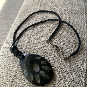 Artisan Necklace black wooden oval pendant bead black cord 14 inch